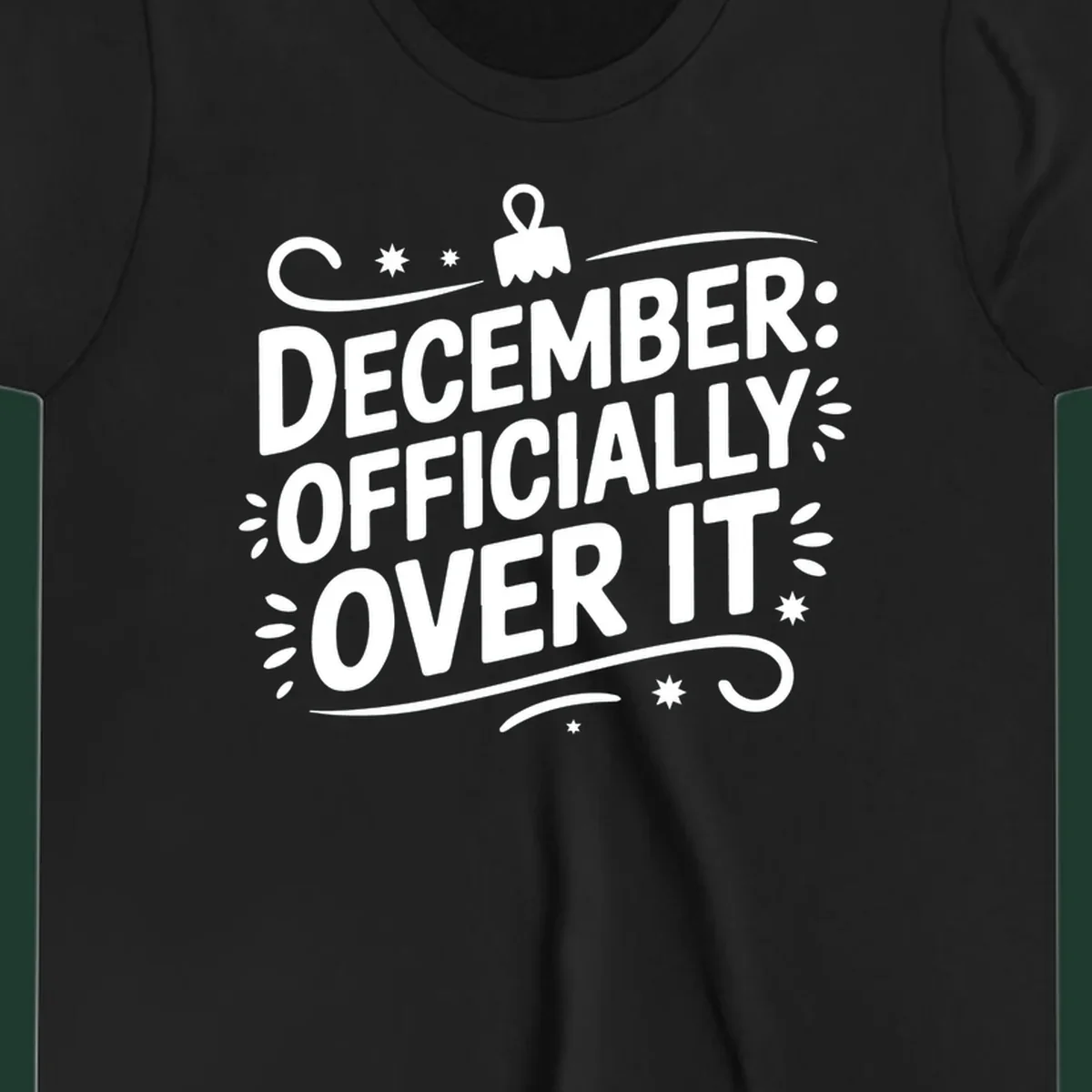 December officially over it typography with decorative elements.