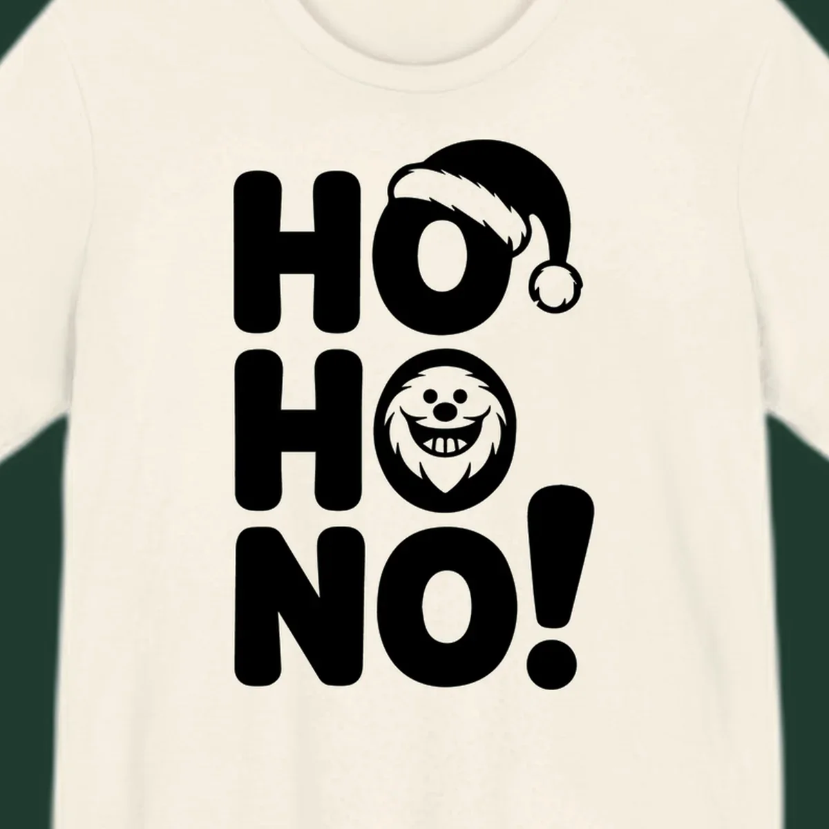 Ho ho no monster graphic with Santa hat and text on black or white background.