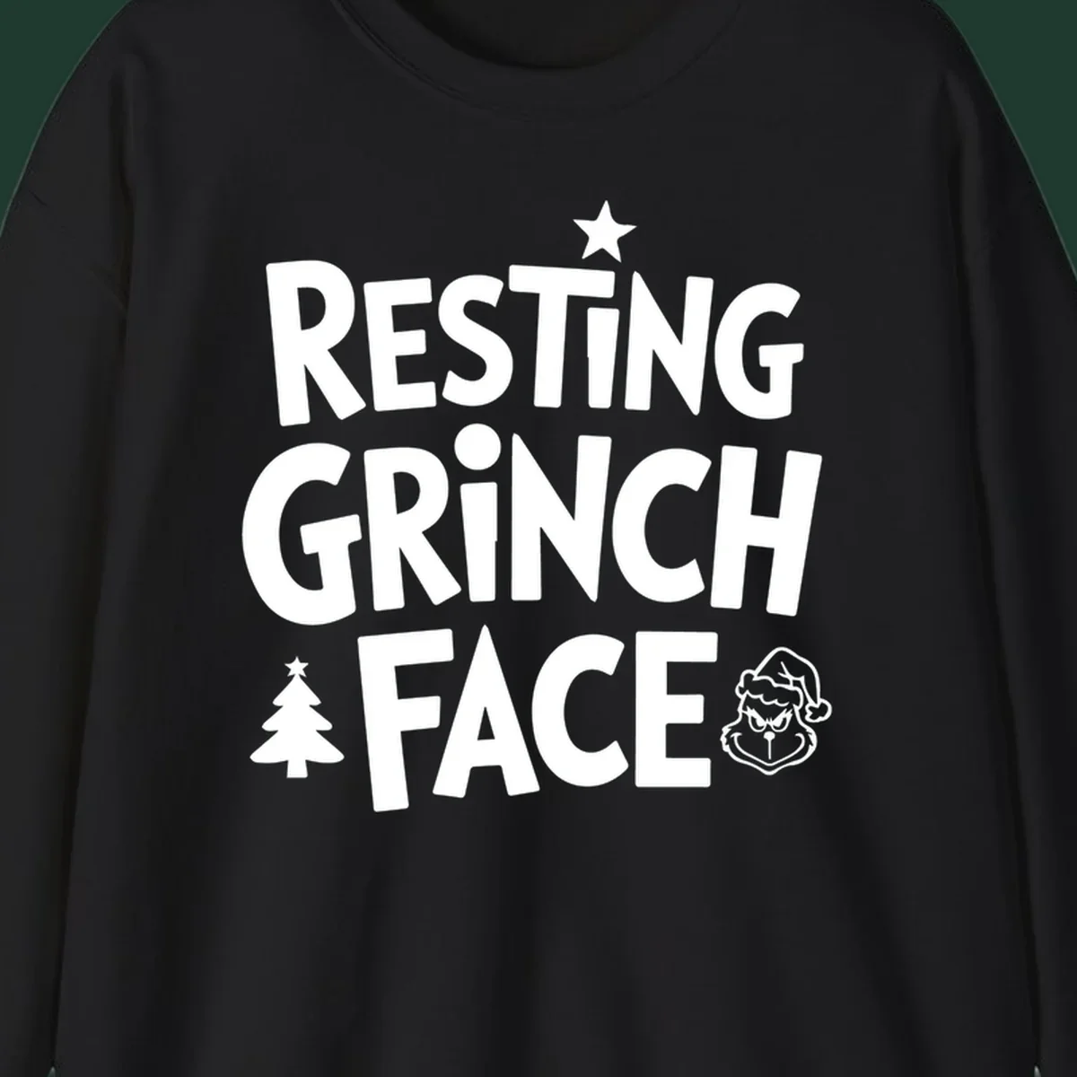Resting Grinch Face graphic design with typography and character elements.