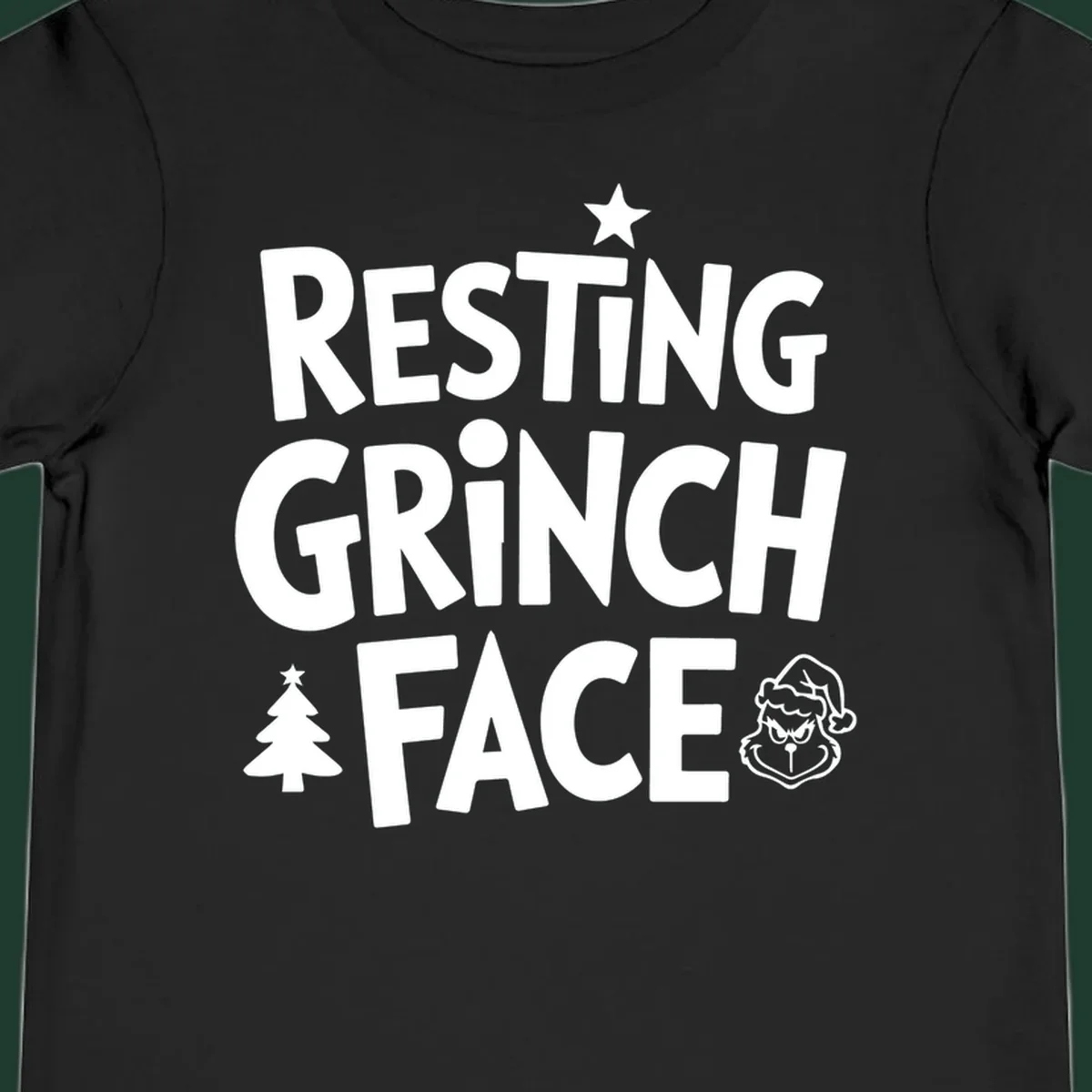 Resting Grinch Face graphic design with typography and character elements.