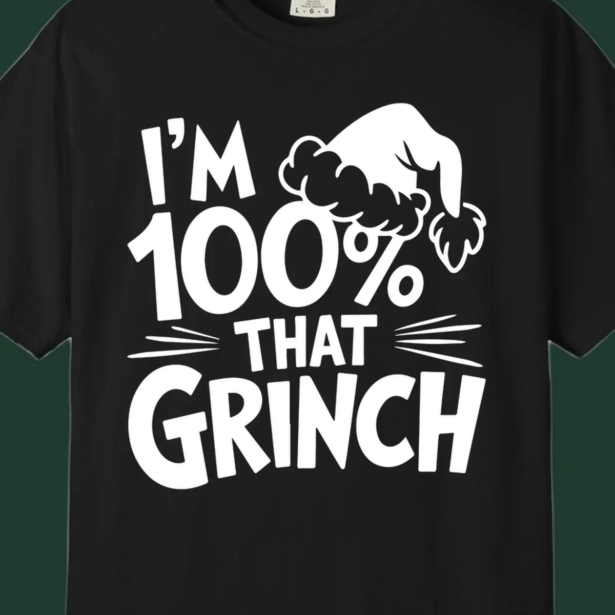 I'm 100% That Grinch text and Santa hat graphic.