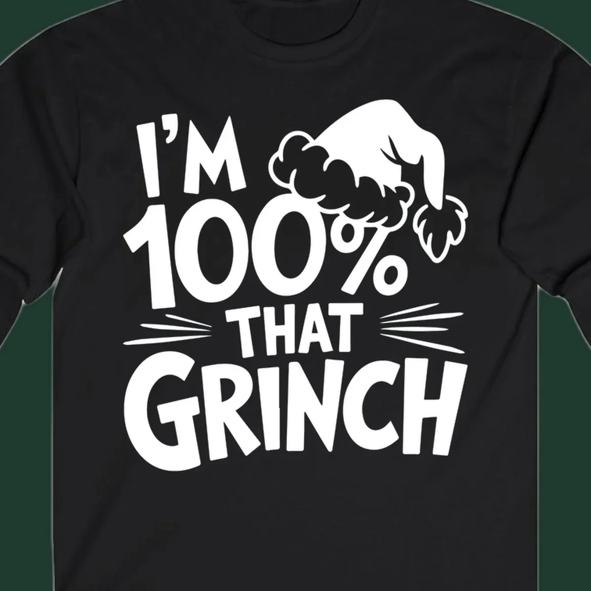 I'm 100% That Grinch text and Santa hat graphic.