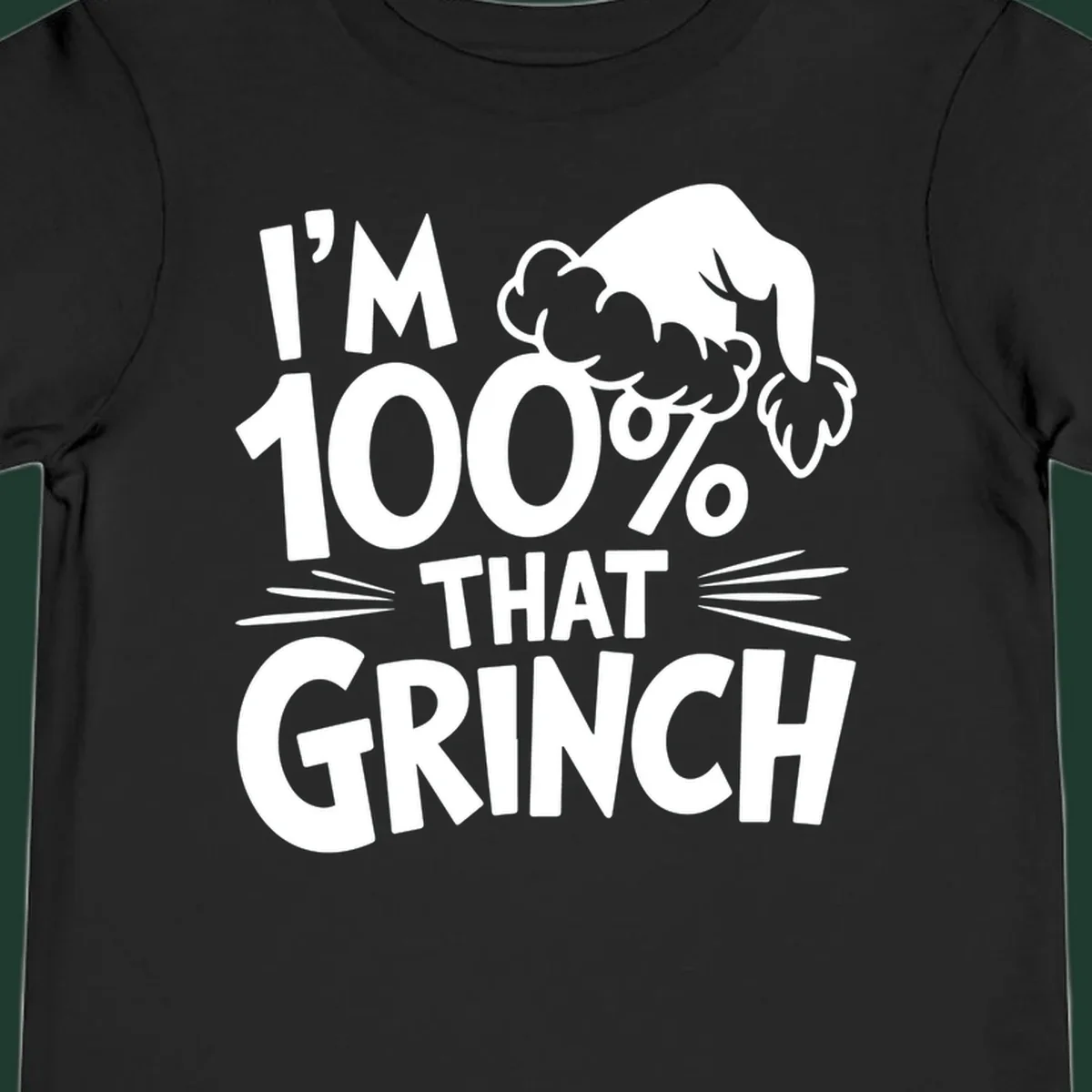 I'm 100% That Grinch text and Santa hat graphic.