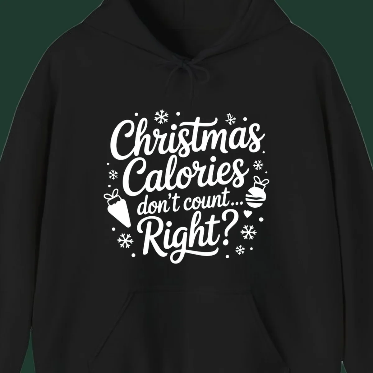 Christmas Calories Don't Count Right typographic design with Christmas illustrations.