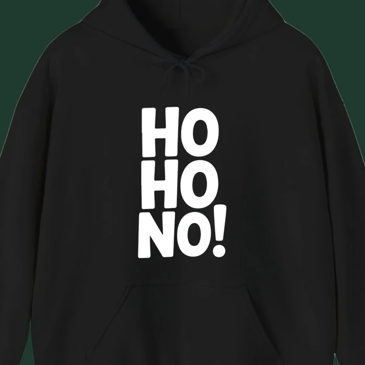 Bold white typography spelling HO HO NO, a modern ironic Christmas phrase.