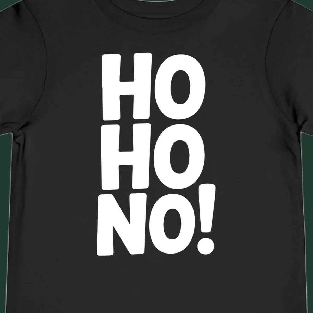 Bold white typography spelling HO HO NO, a modern ironic Christmas phrase.