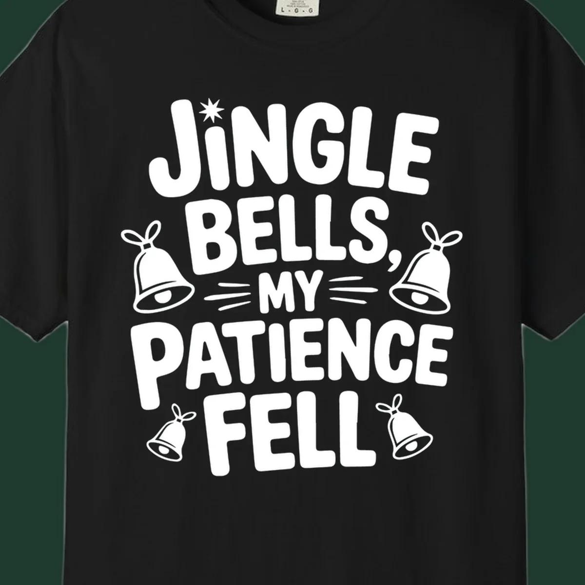 Jingle Bells My Patience Fell Christmas Phrase Typography with Bell Illustrations.