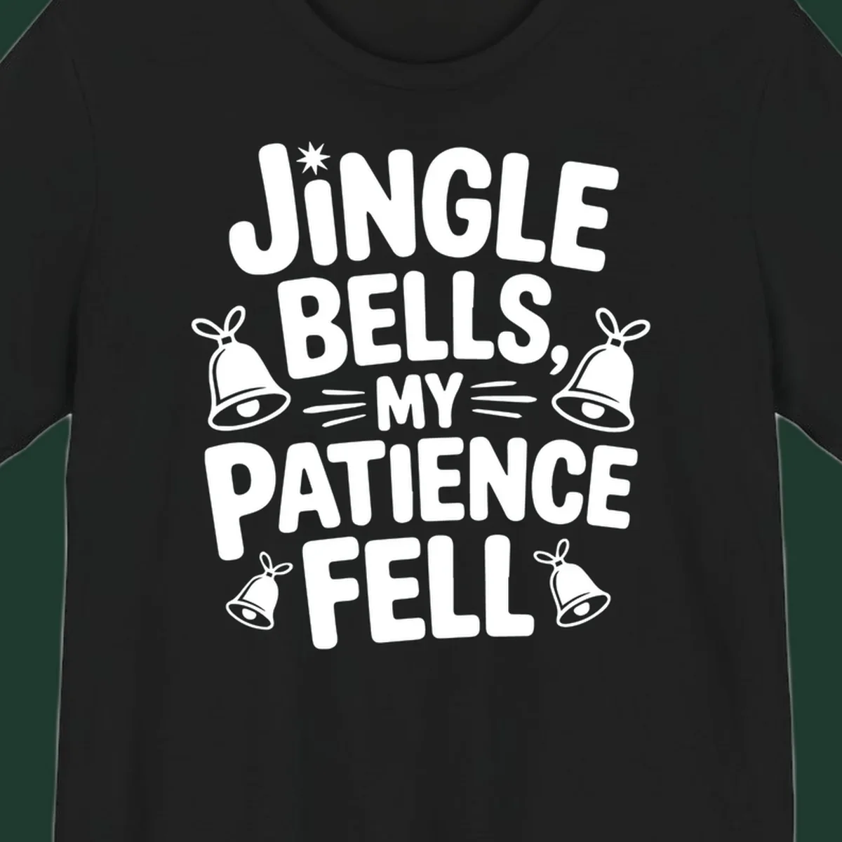 Jingle Bells My Patience Fell Christmas Phrase Typography with Bell Illustrations.