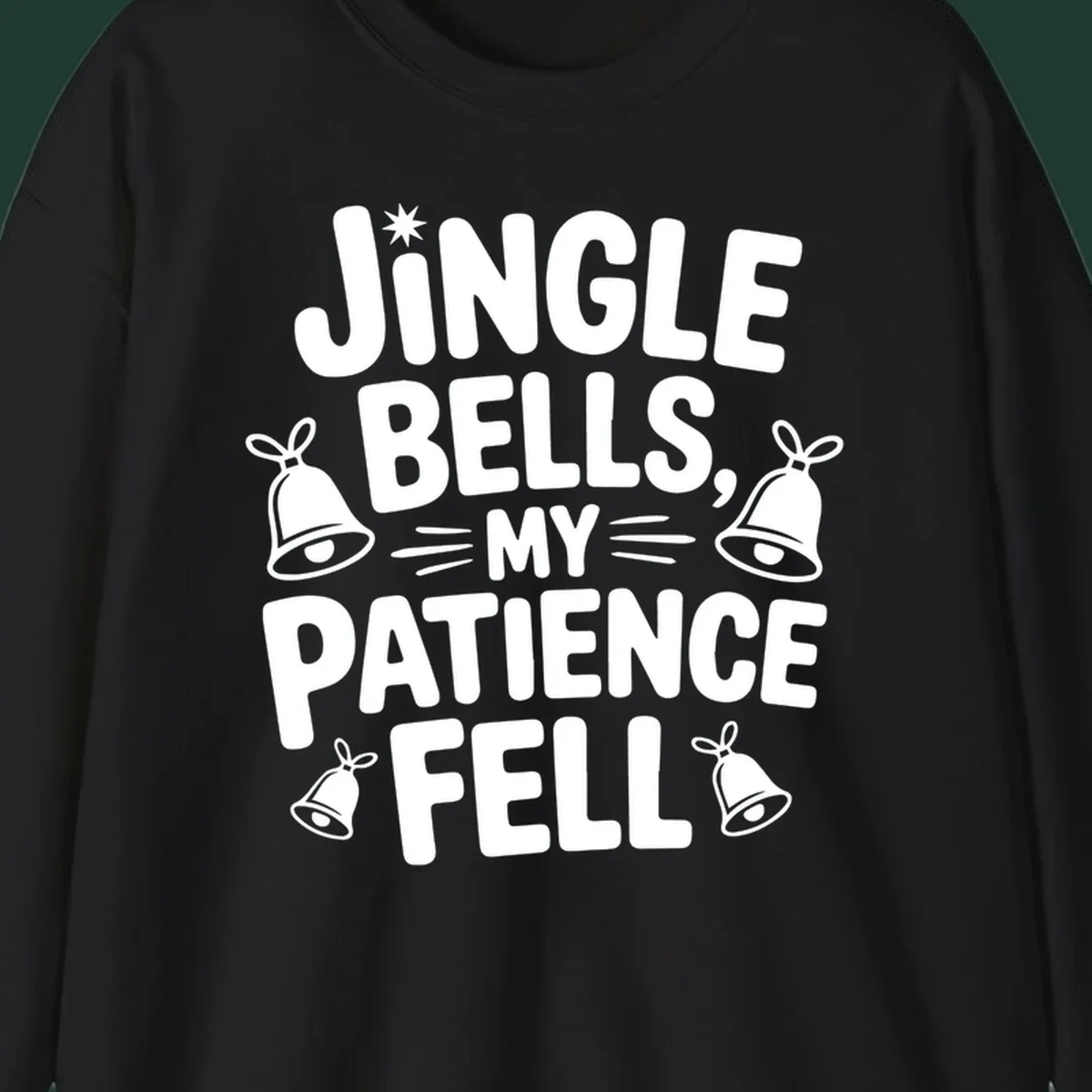 Jingle Bells My Patience Fell Christmas Phrase Typography with Bell Illustrations.
