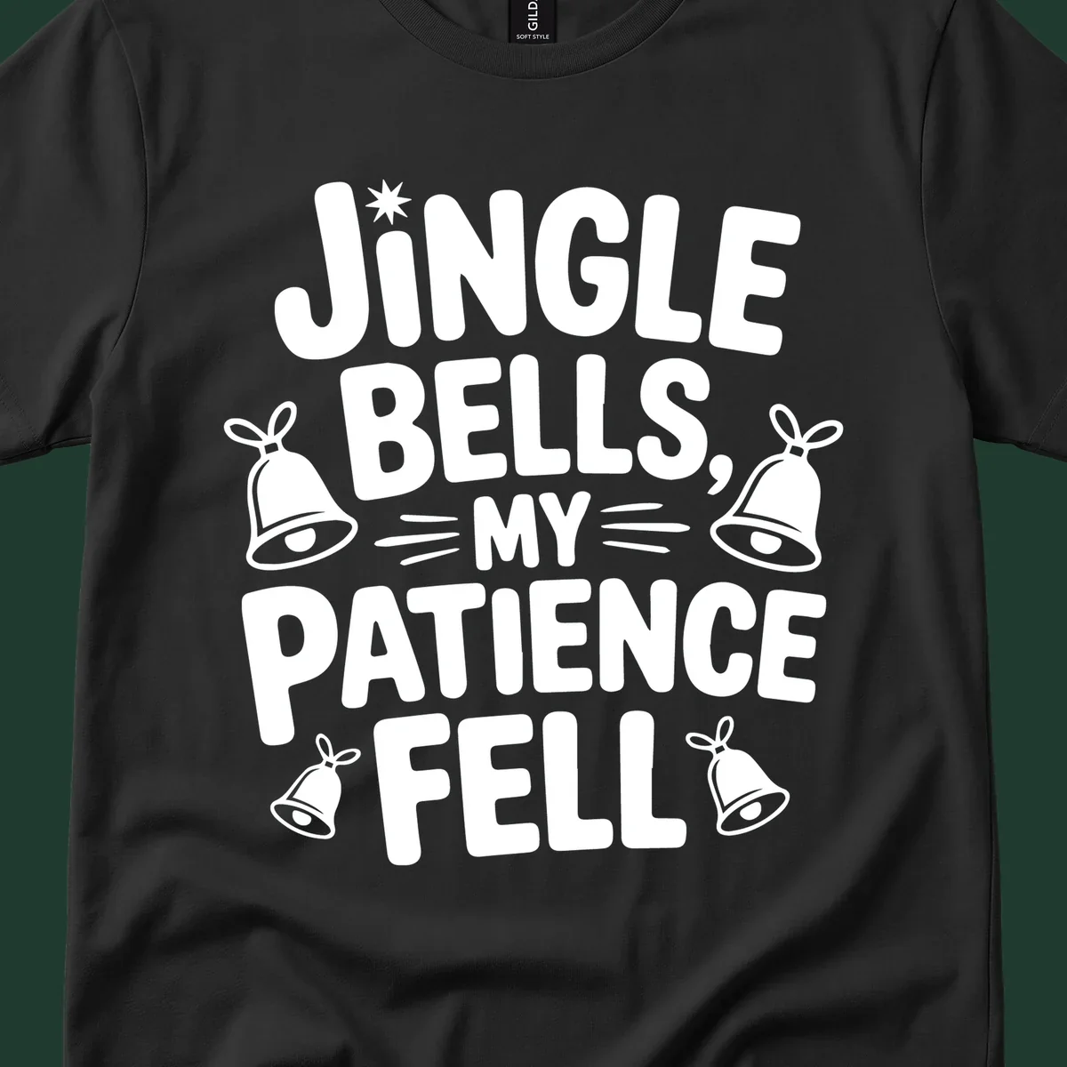 Jingle Bells My Patience Fell Christmas Phrase Typography with Bell Illustrations.