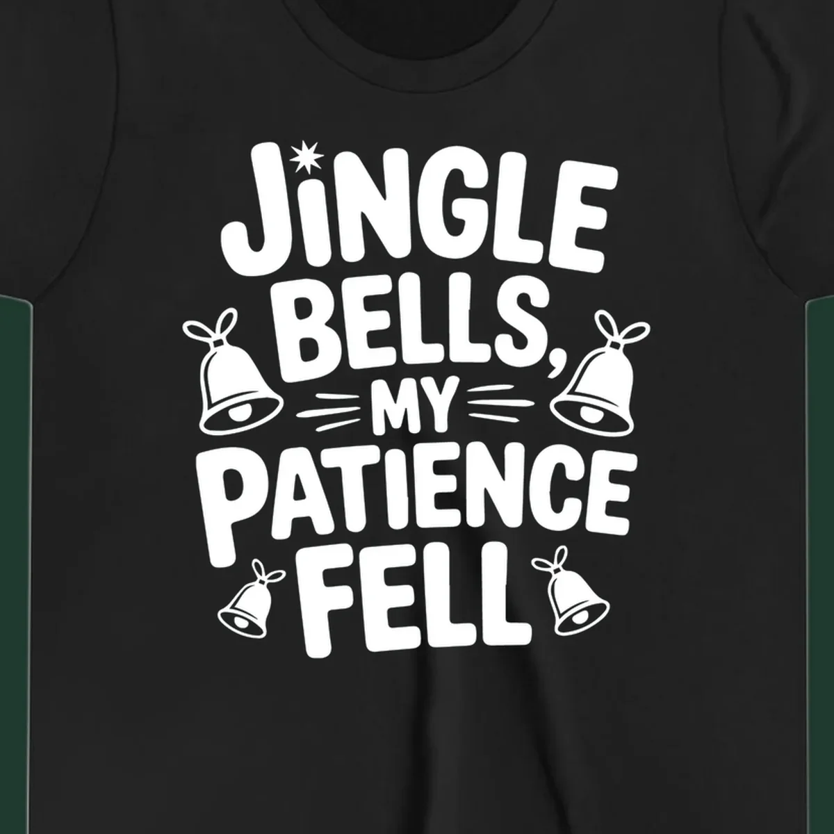 Jingle Bells My Patience Fell Christmas Phrase Typography with Bell Illustrations.