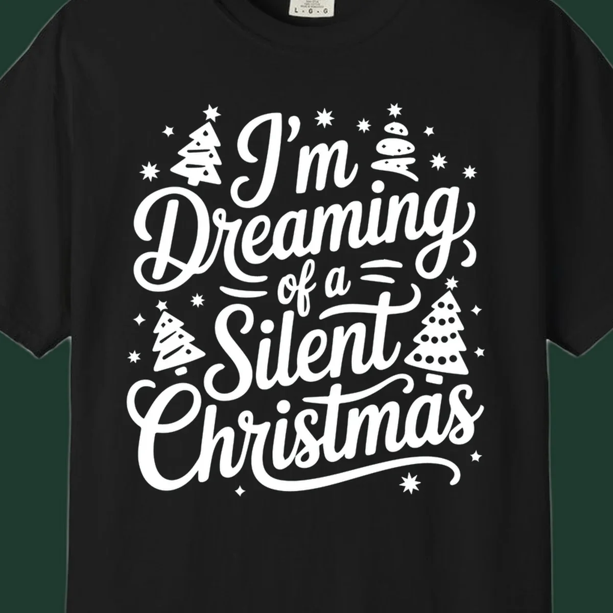 Silent Christmas dream typography with stars and trees