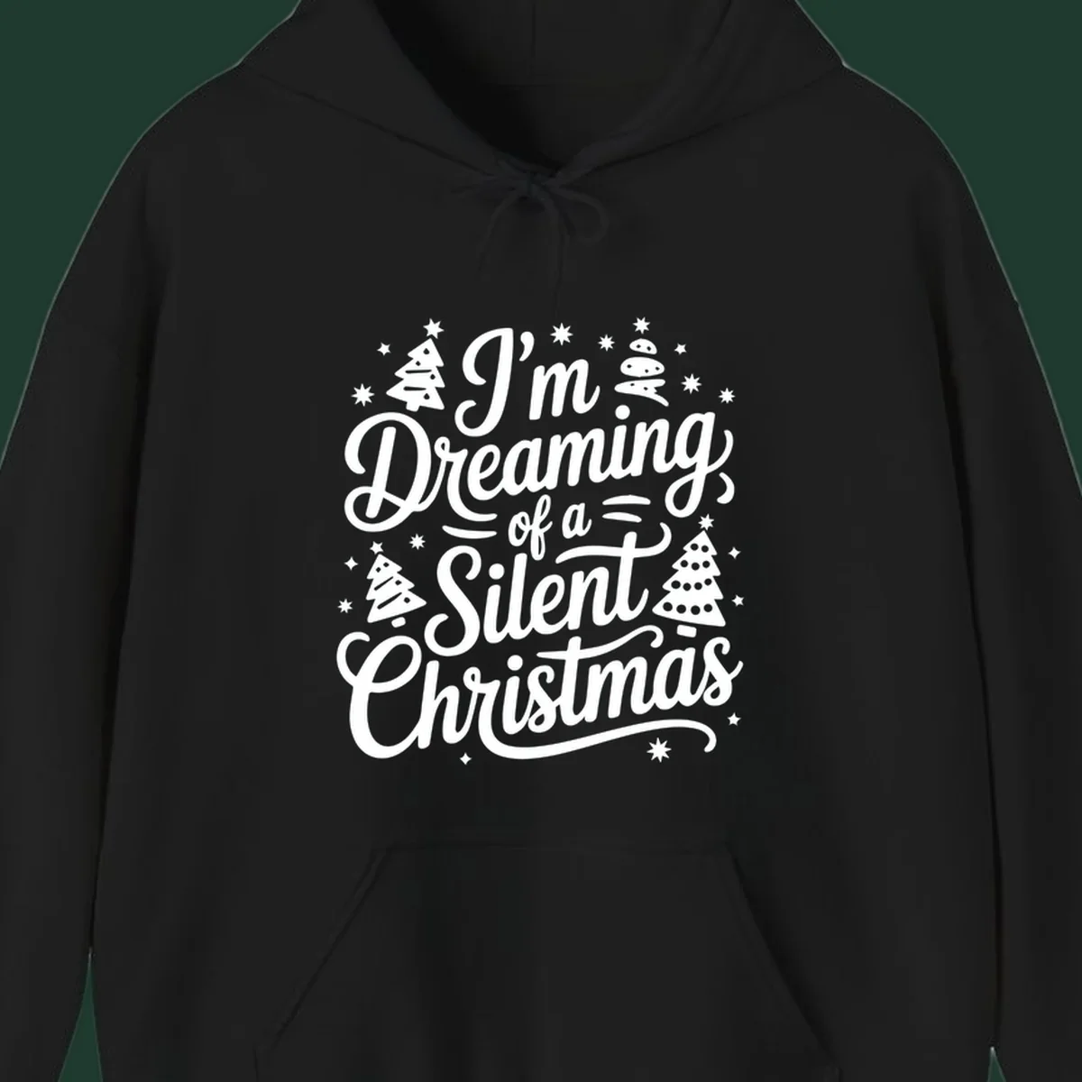 Silent Christmas dream typography with stars and trees