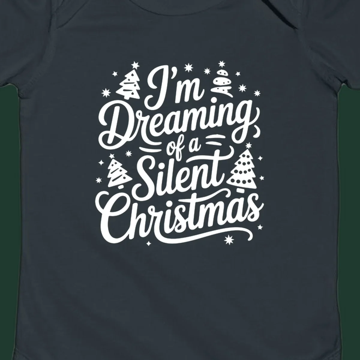 Silent Christmas dream typography with stars and trees