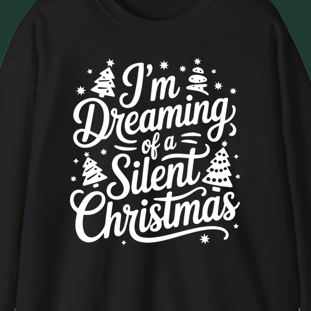 Silent Christmas dream typography with stars and trees