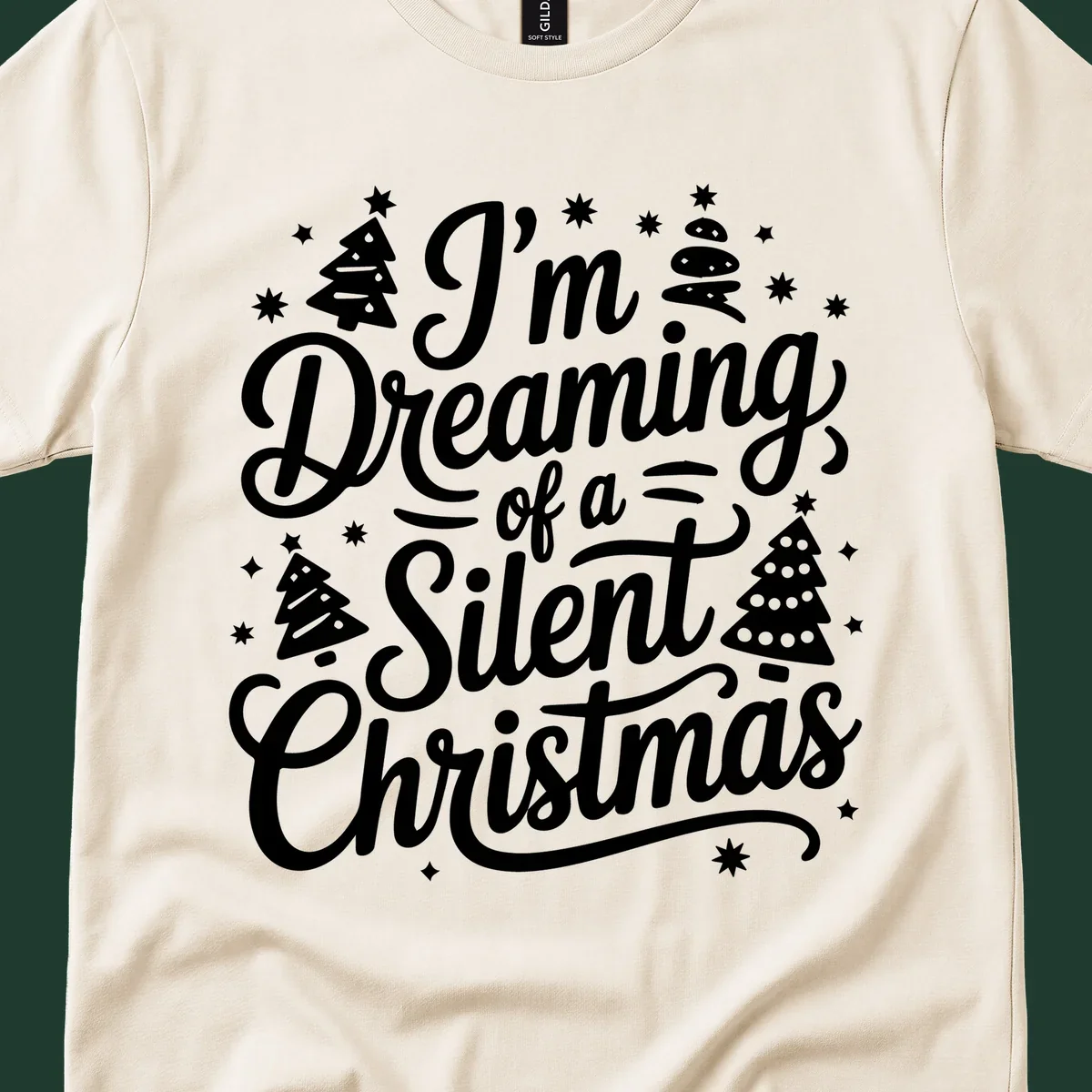 Silent Christmas dream typography with stars and trees