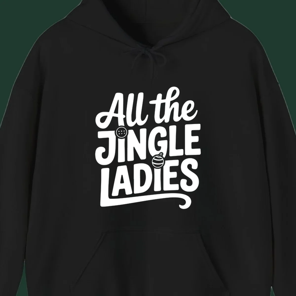 White typography "All the JINGLE LADIES" with integrated Christmas ornaments, for the jingle-ladies-christmas concept.