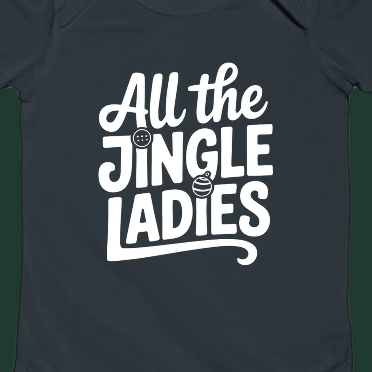 White typography "All the JINGLE LADIES" with integrated Christmas ornaments, for the jingle-ladies-christmas concept.