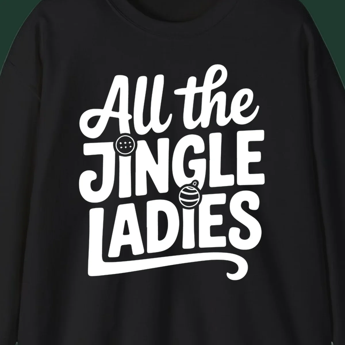 White typography "All the JINGLE LADIES" with integrated Christmas ornaments, for the jingle-ladies-christmas concept.
