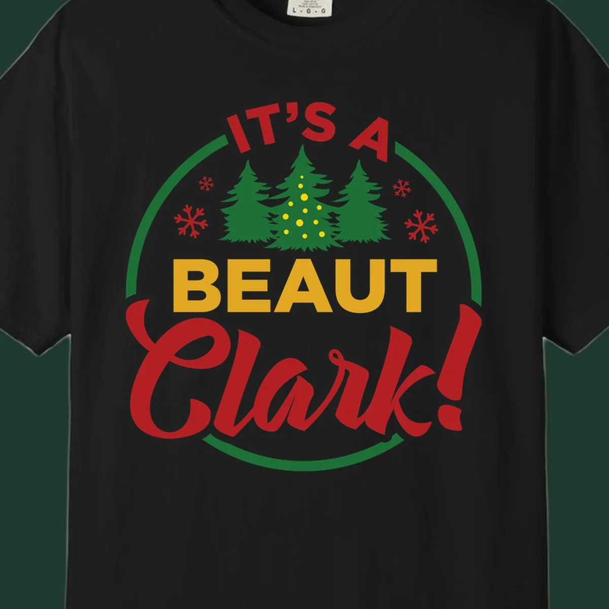 Its A Beaut Clark Christmas design with text and holiday illustrations.