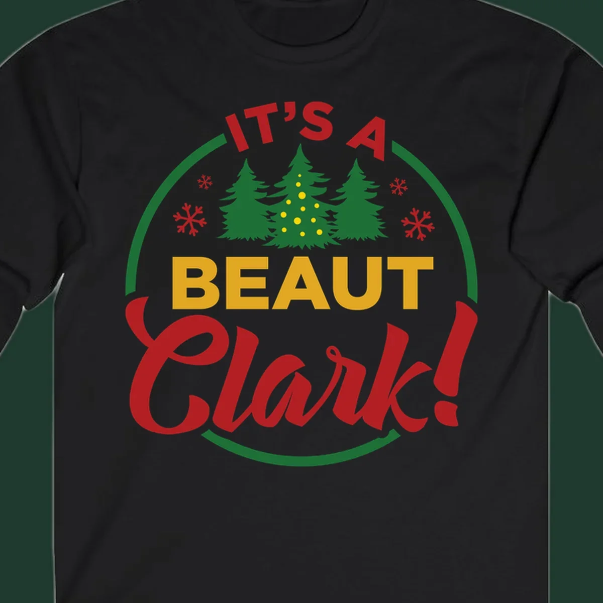 Its A Beaut Clark Christmas design with text and holiday illustrations.