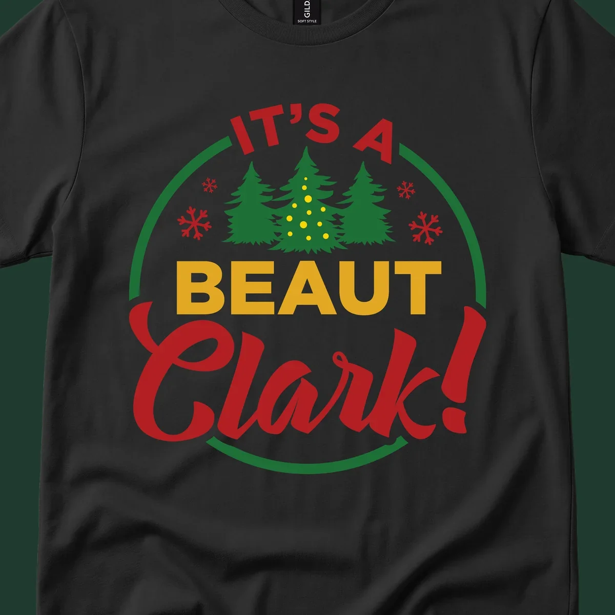 Its A Beaut Clark Christmas design with text and holiday illustrations.