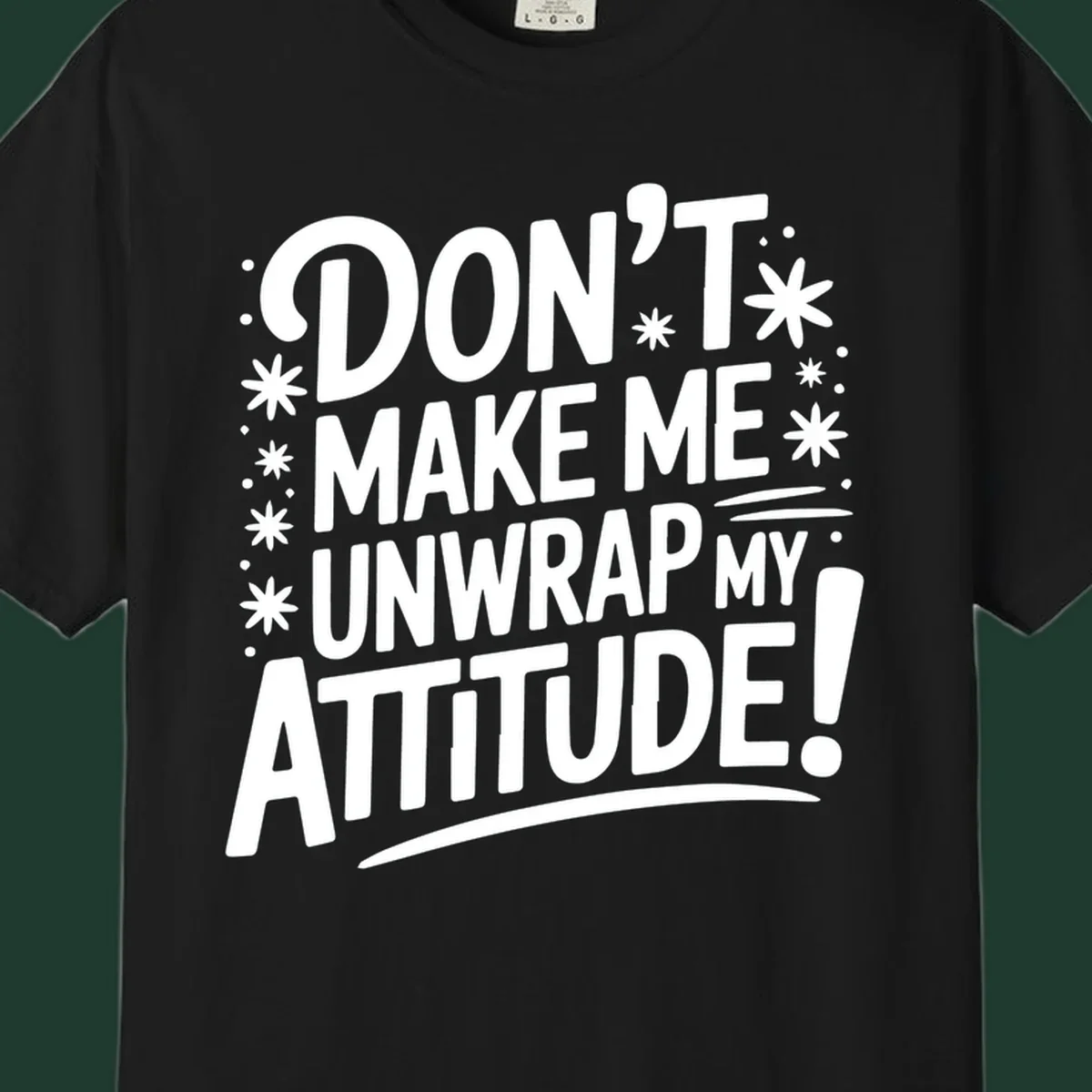 Attitude warning typography graphic tee with bold white text.