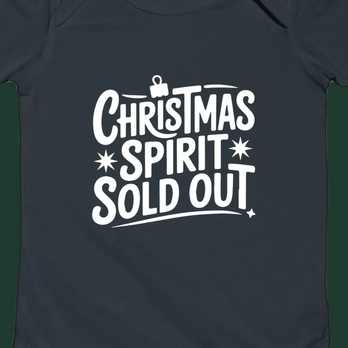 White text graphic: Christmas Spirit Sold Out, with ornament and starburst details.