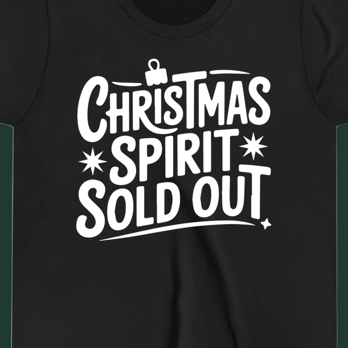 White text graphic: Christmas Spirit Sold Out, with ornament and starburst details.