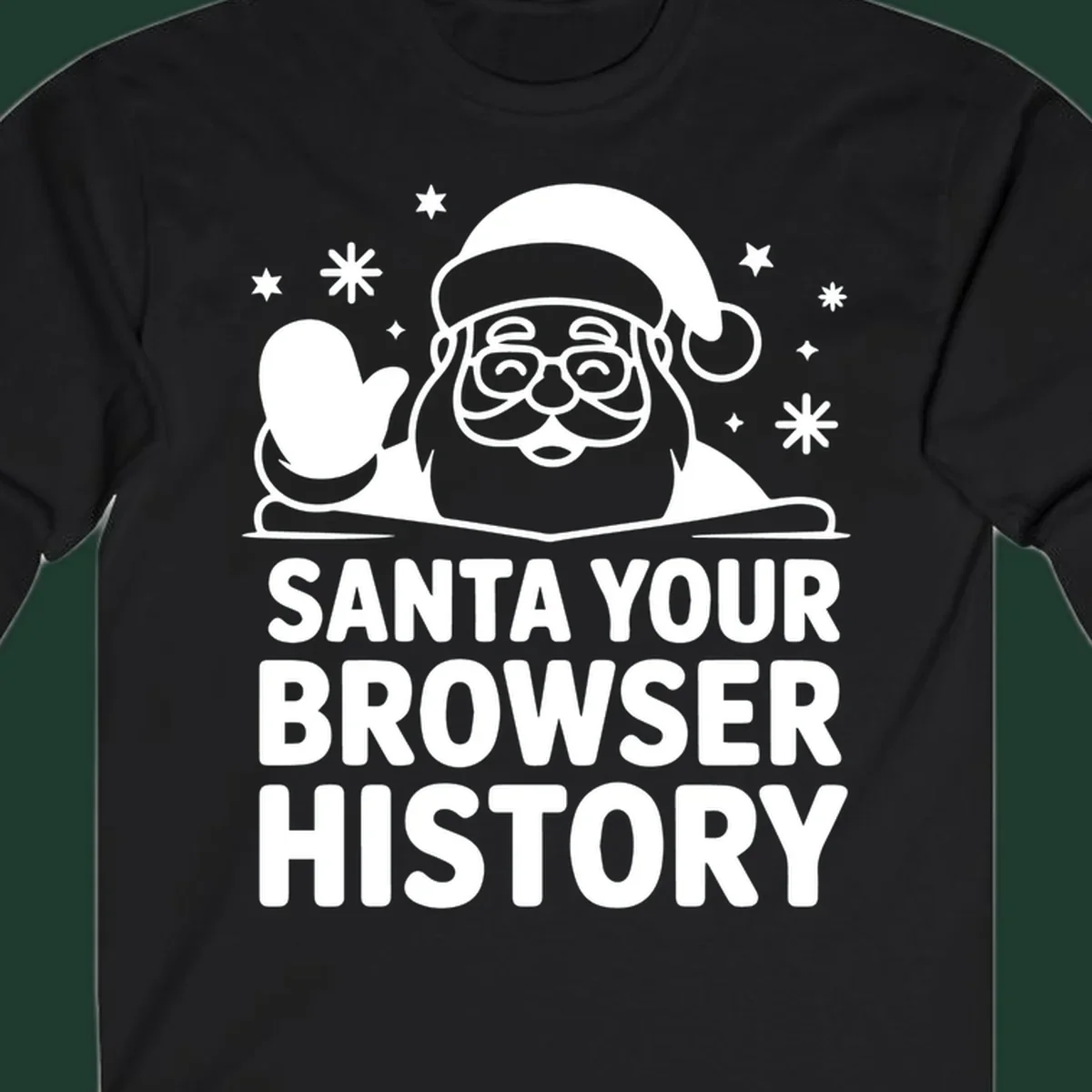 Santa your browser history graphic featuring Santa Claus illustration and text.