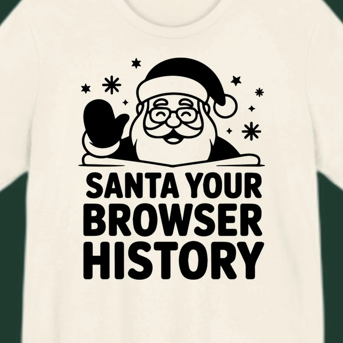 Santa your browser history graphic featuring Santa Claus illustration and text.