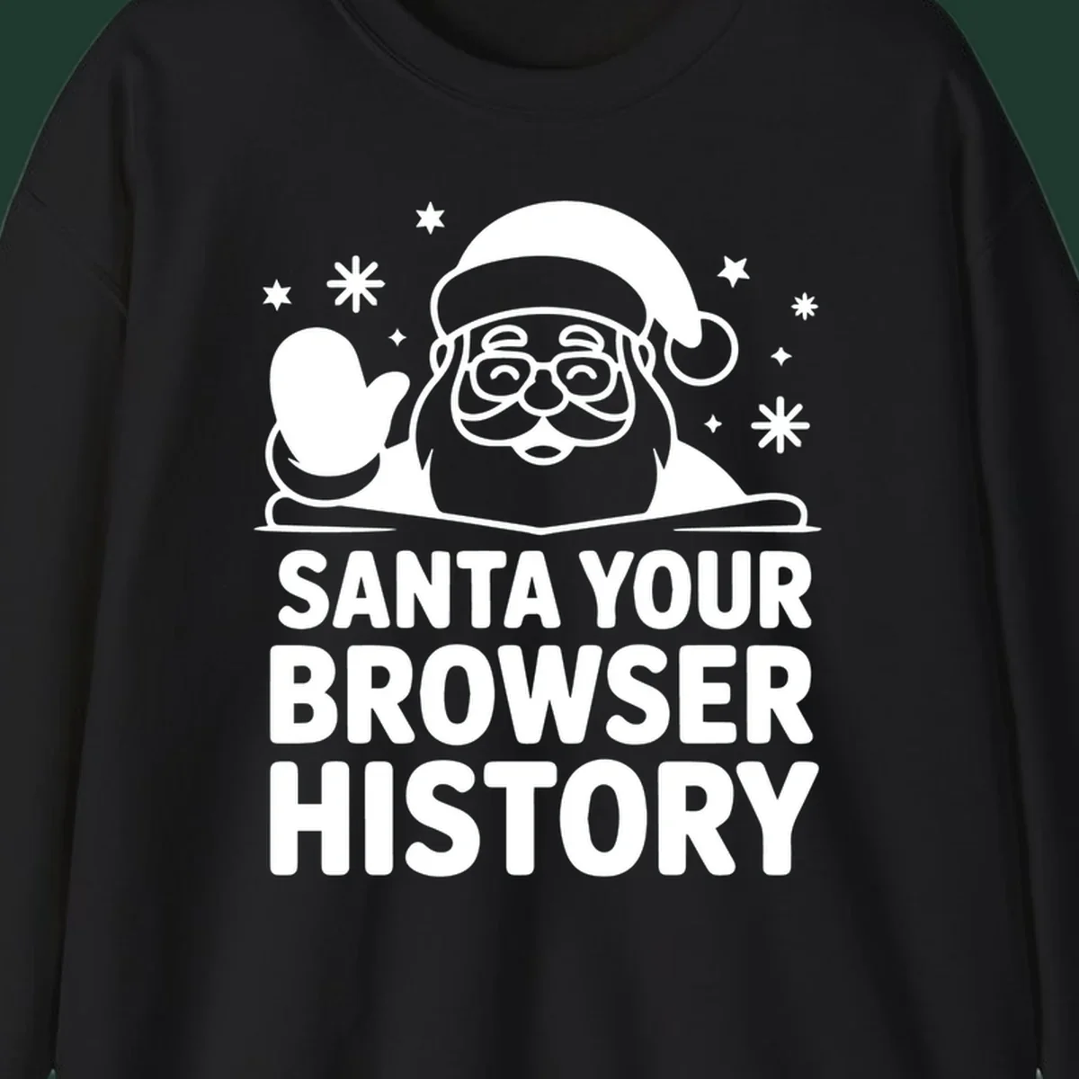 Santa your browser history graphic featuring Santa Claus illustration and text.