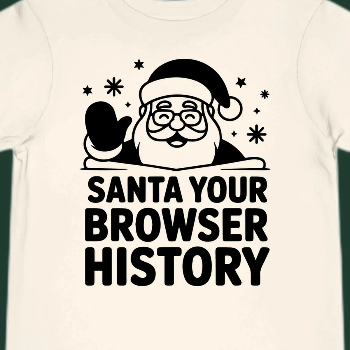 Santa your browser history graphic featuring Santa Claus illustration and text.