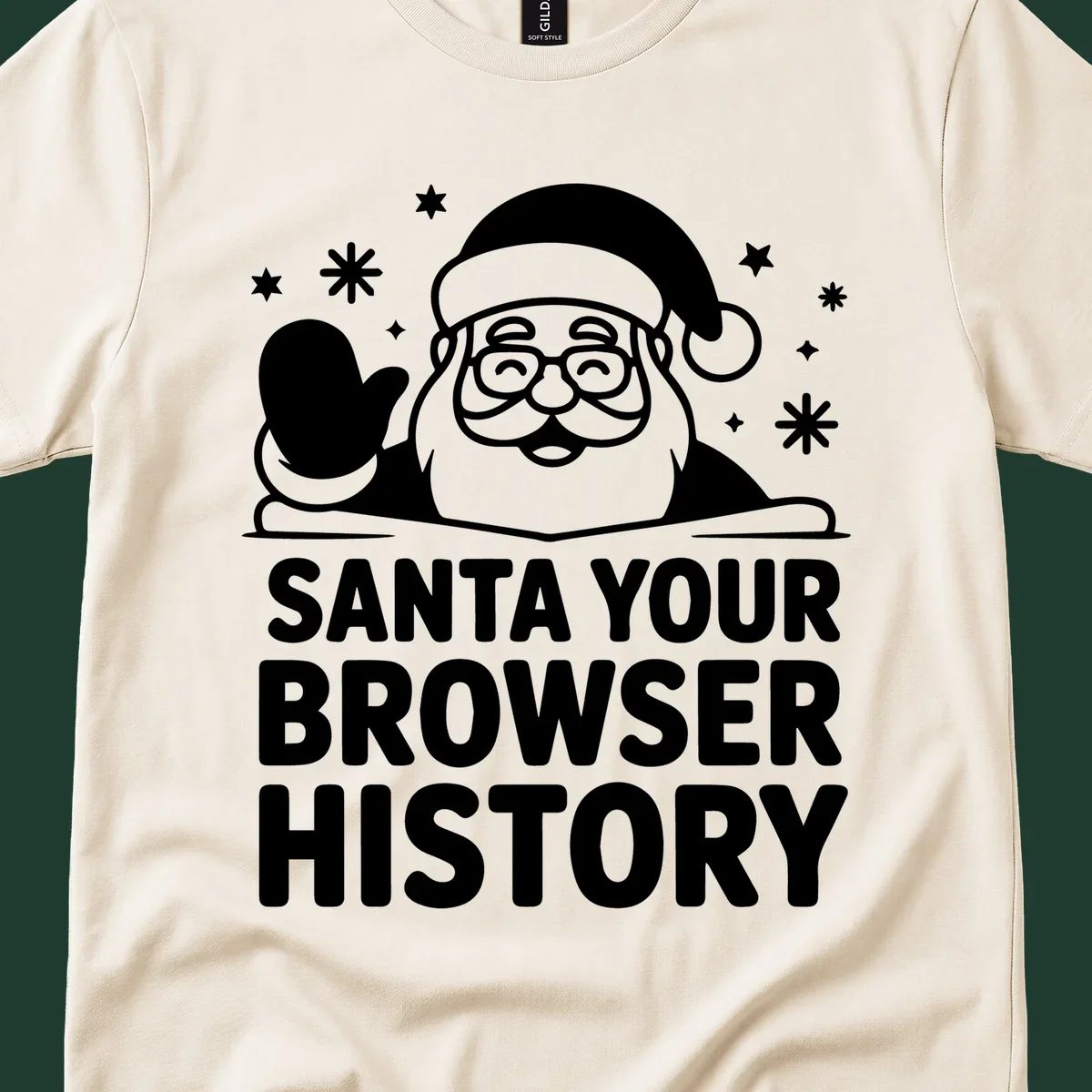 Santa your browser history graphic featuring Santa Claus illustration and text.