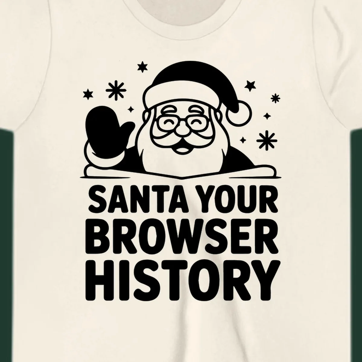 Santa your browser history graphic featuring Santa Claus illustration and text.