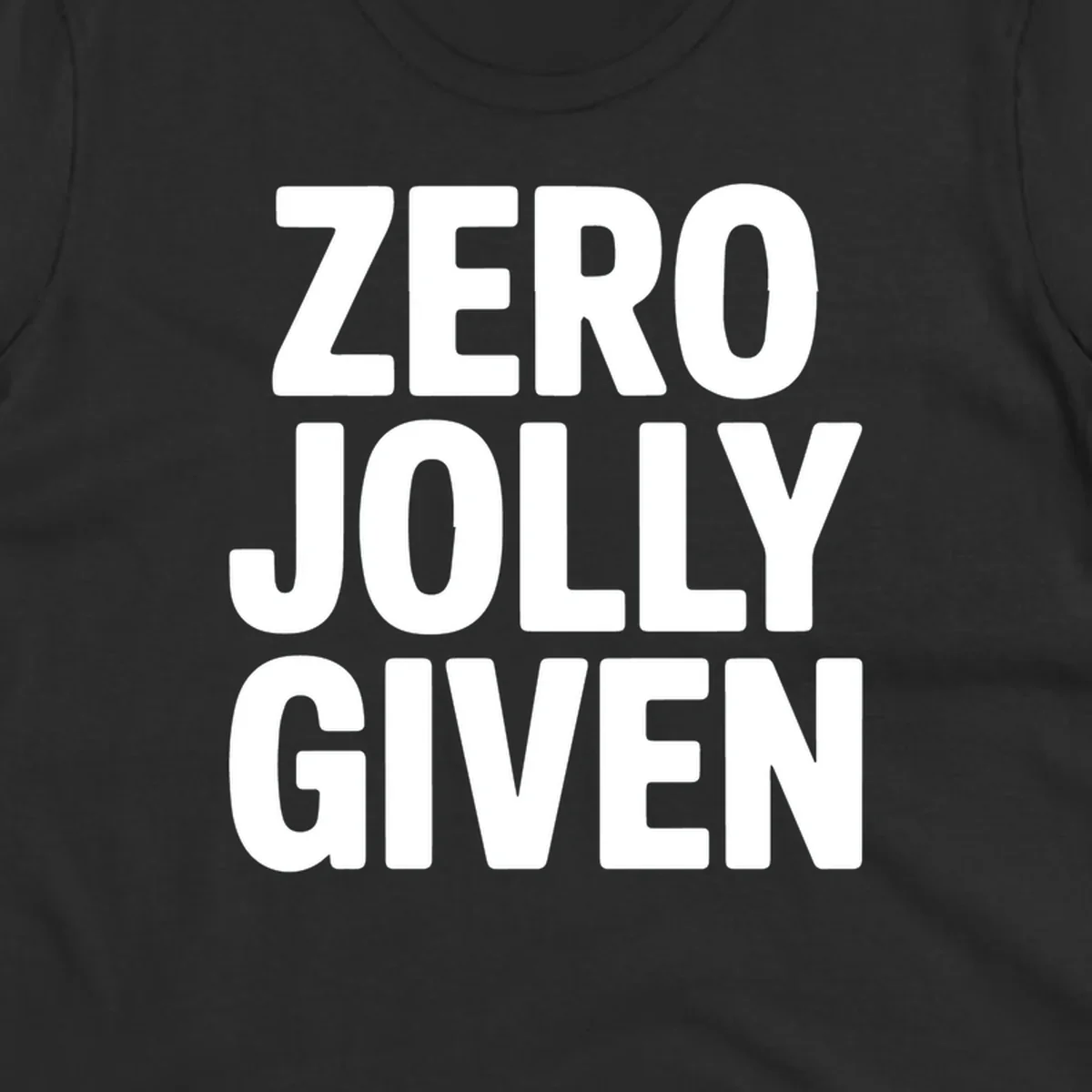 Bold white typography that reads ZERO JOLLY GIVEN on a black background.