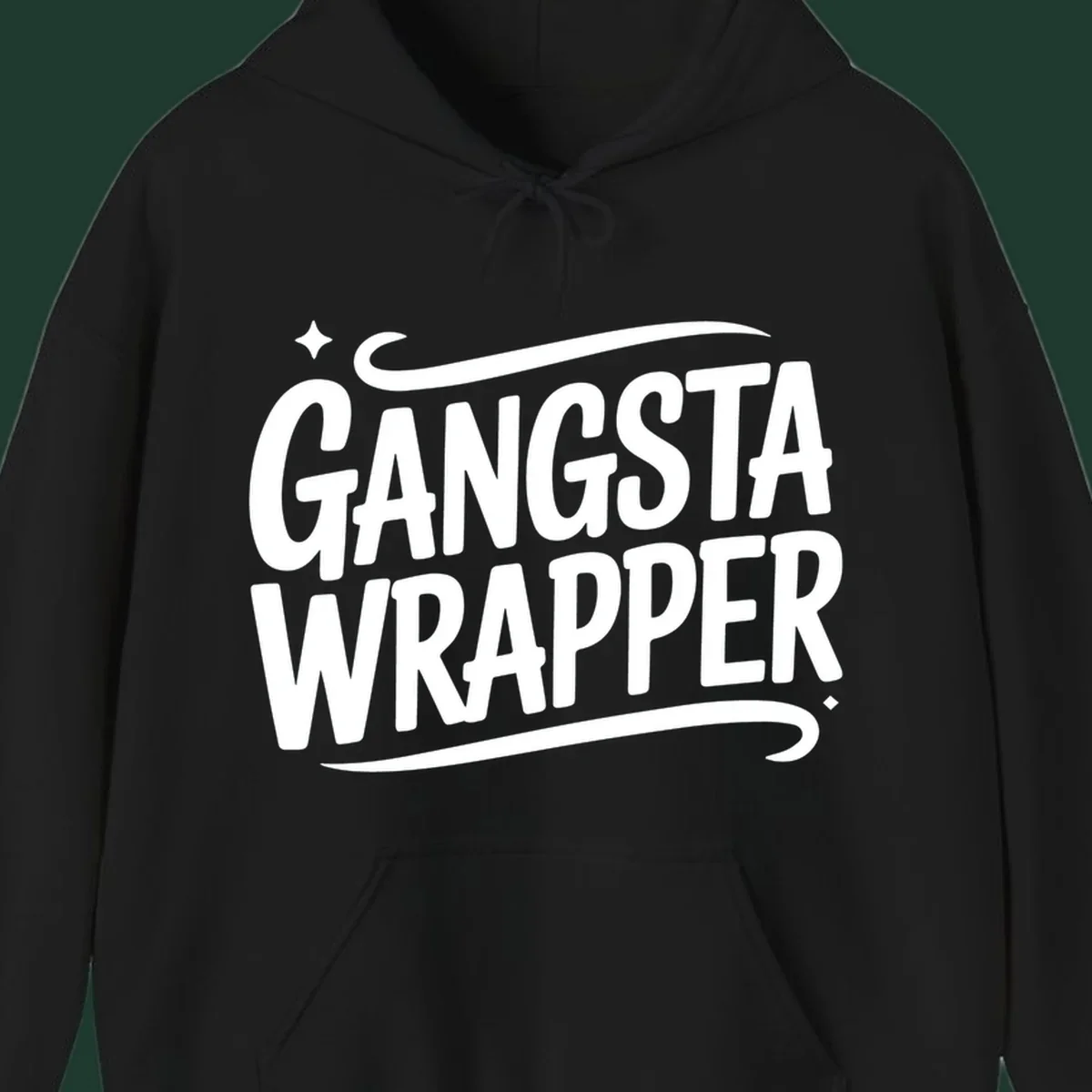 Gangsta Wrapper text in white, bold, custom lettering on a dark background.