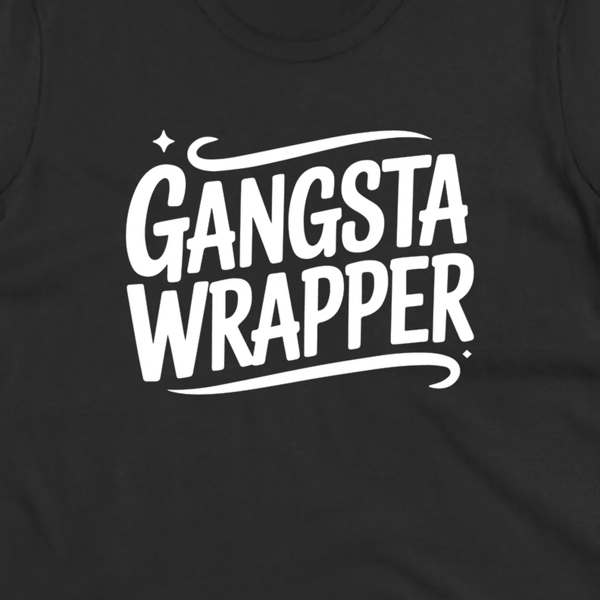 Gangsta Wrapper text in white, bold, custom lettering on a dark background.