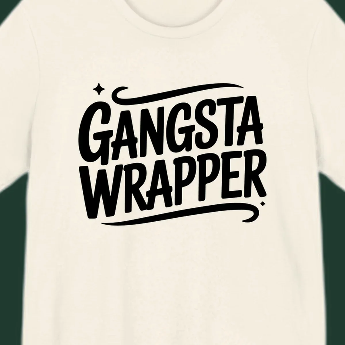 Gangsta Wrapper text in white, bold, custom lettering on a dark background.