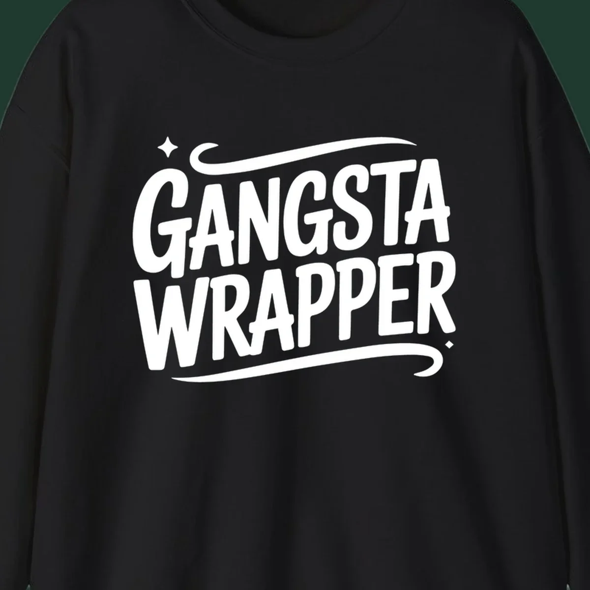 Gangsta Wrapper text in white, bold, custom lettering on a dark background.