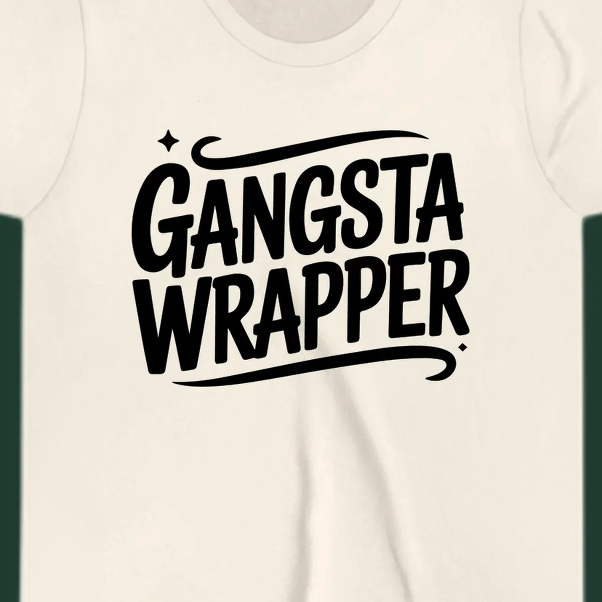 Gangsta Wrapper text in white, bold, custom lettering on a dark background.