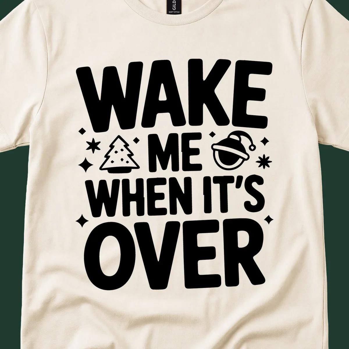 Wake me when it's over christmas phrase graphic