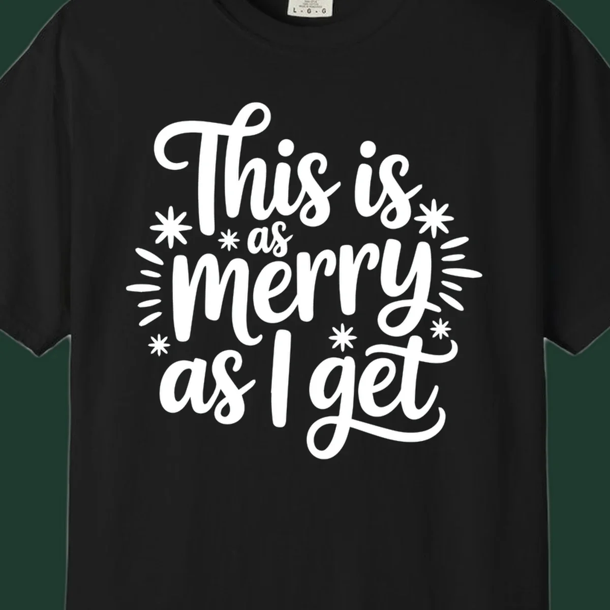This is as merry as I get text design with starburst elements.