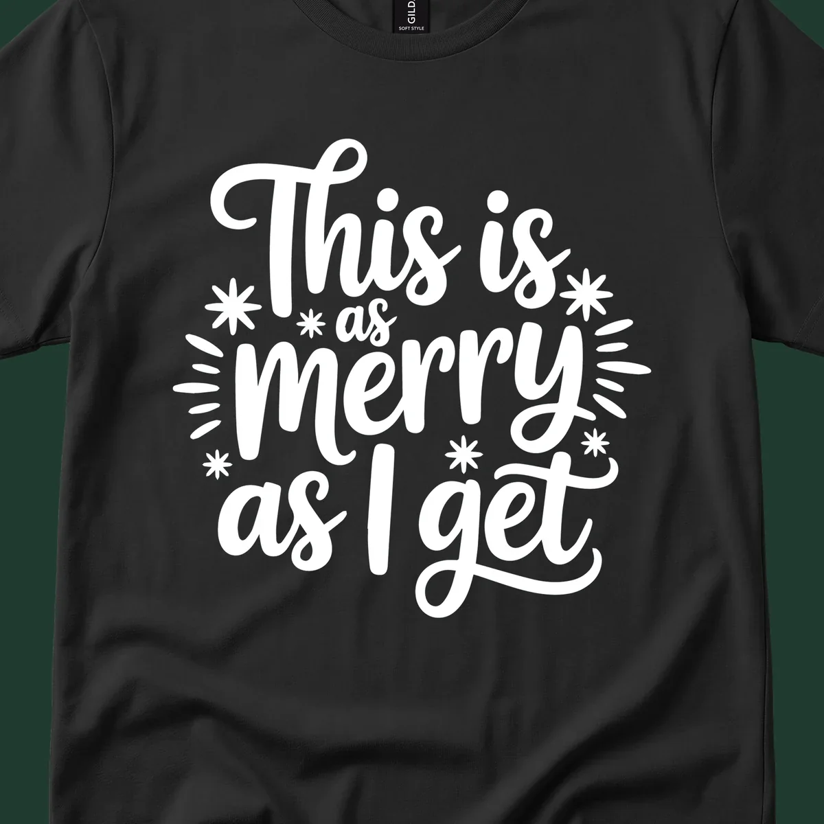 This is as merry as I get text design with starburst elements.