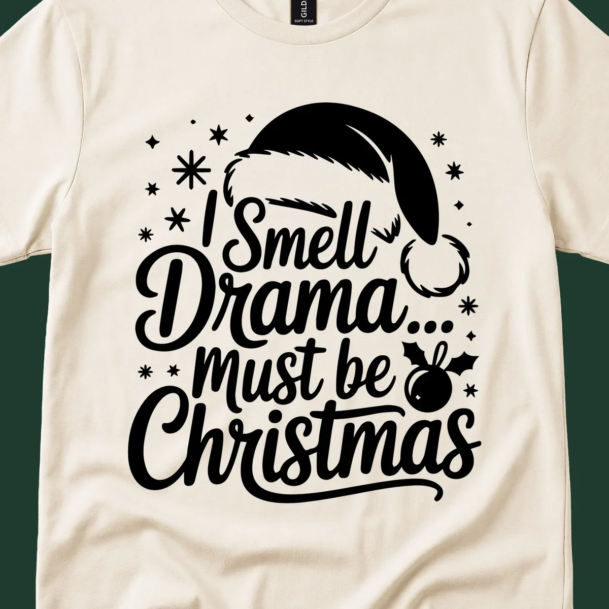 Drama christmas phrase with santa hat graphic
