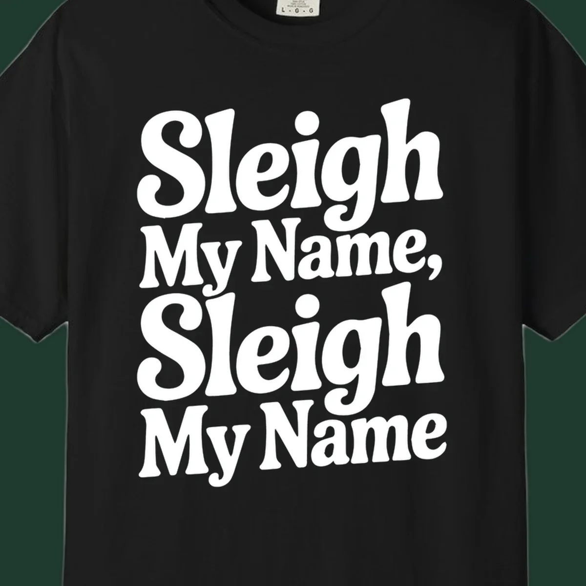 Sleigh My Name Sleigh My Name typography design in white lettering.