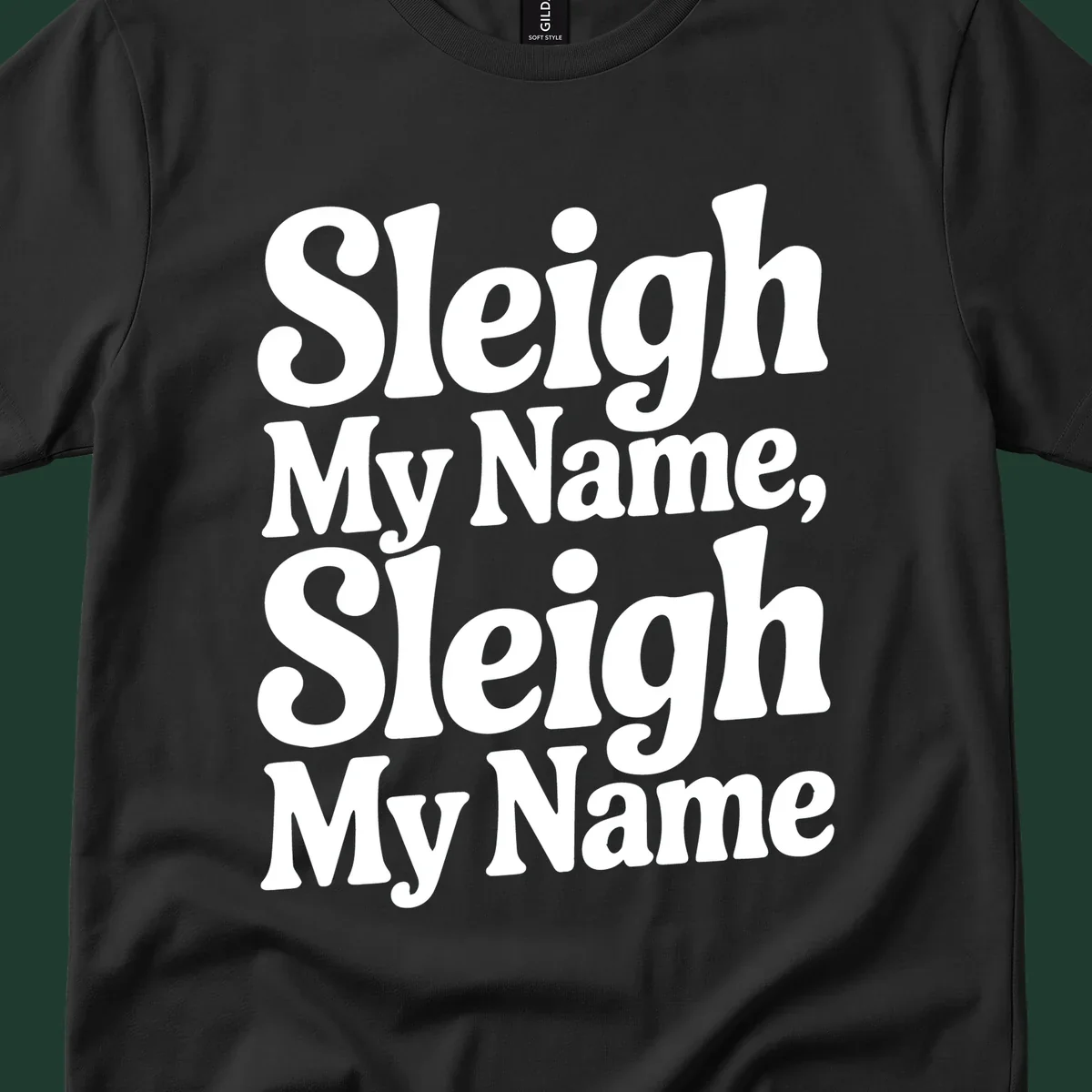 Sleigh My Name Sleigh My Name typography design in white lettering.