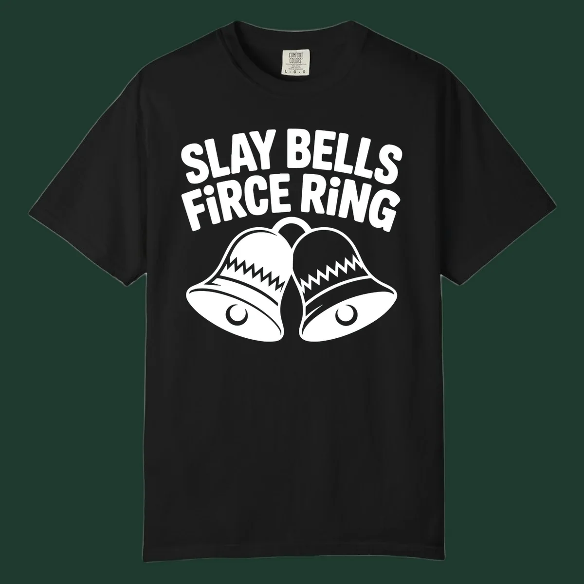 Slay Bells Fierce Ring graphic design with two bells.