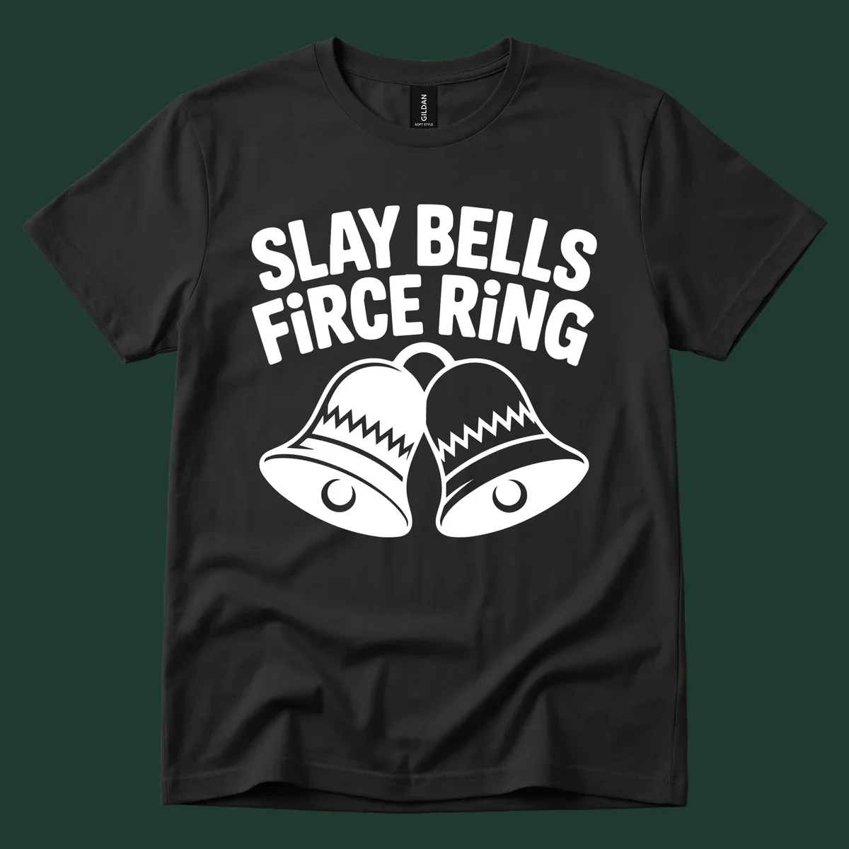 Slay Bells Fierce Ring graphic design with two bells.