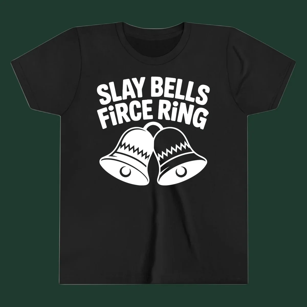 Slay Bells Fierce Ring graphic design with two bells.